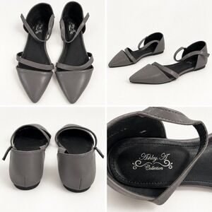 Ashley A Collection Gray Pointed Toe Ankle Strap D Orsay Flats Shoes Size 8.5